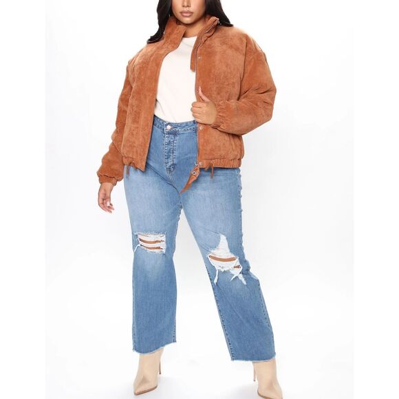 Fashion Nova NWT Camel High Neck Cover Your Tracks Puffer Jacket Size 2X - Picture 2 of 13